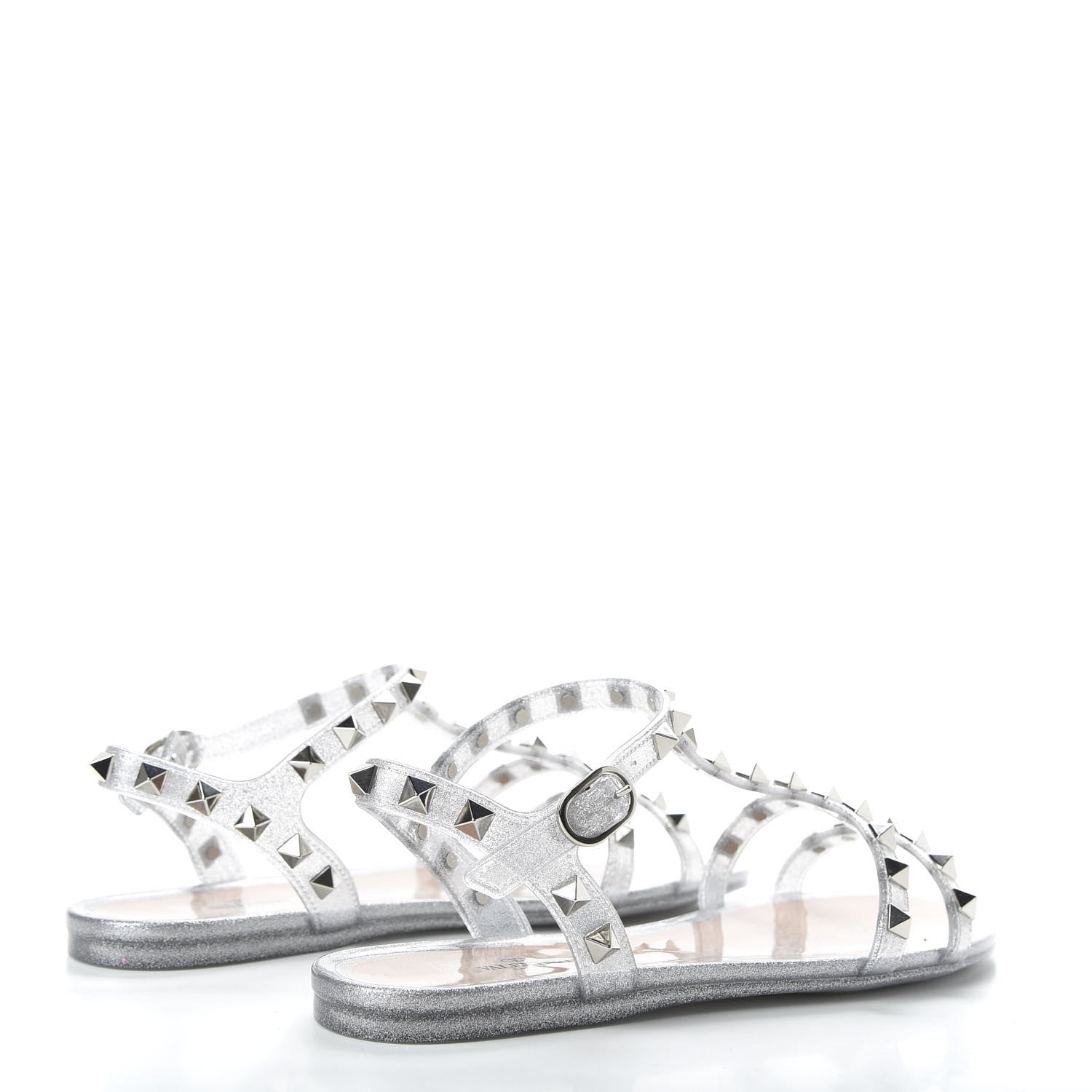 Valentino Garavani PVC Jelly Glitter Rockstud Caged Sandals 36 SIlver 4 of 9