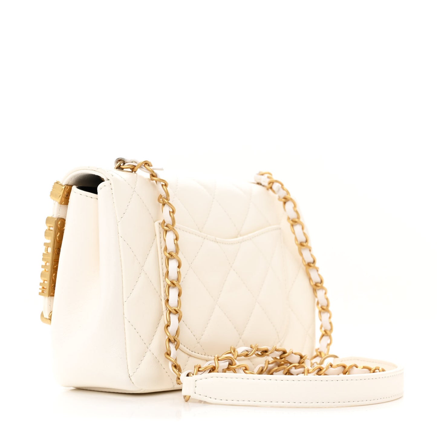 Lambskin Enamel Strass Quilted Mini Paris Monaco Flap White