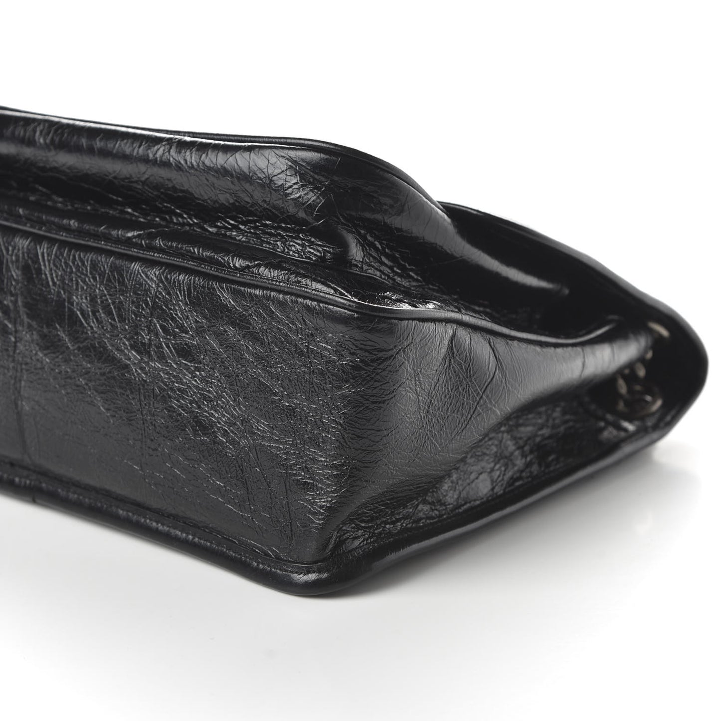 Crinkled Calfskin Matelasse Monogram Medium Niki Chain Satchel Black