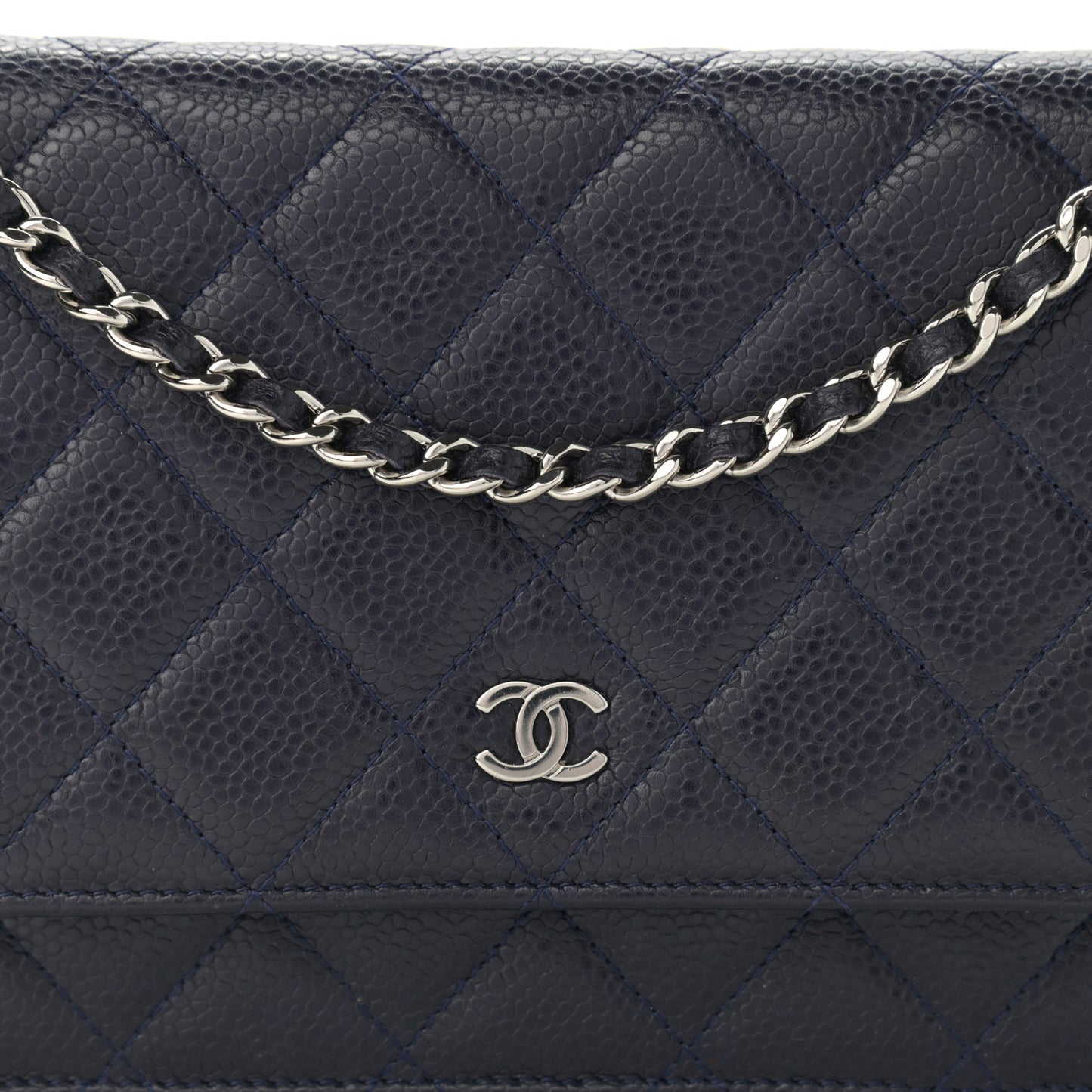 Caviar Quilted Wallet On Chain WOC Navy Blue