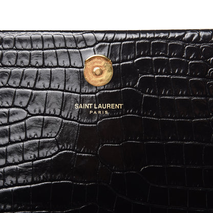 Saint Laurent Calfskin Crocodile Embossed Medium Classic Monogram Kate Tassel Satchel Black 7 of 11