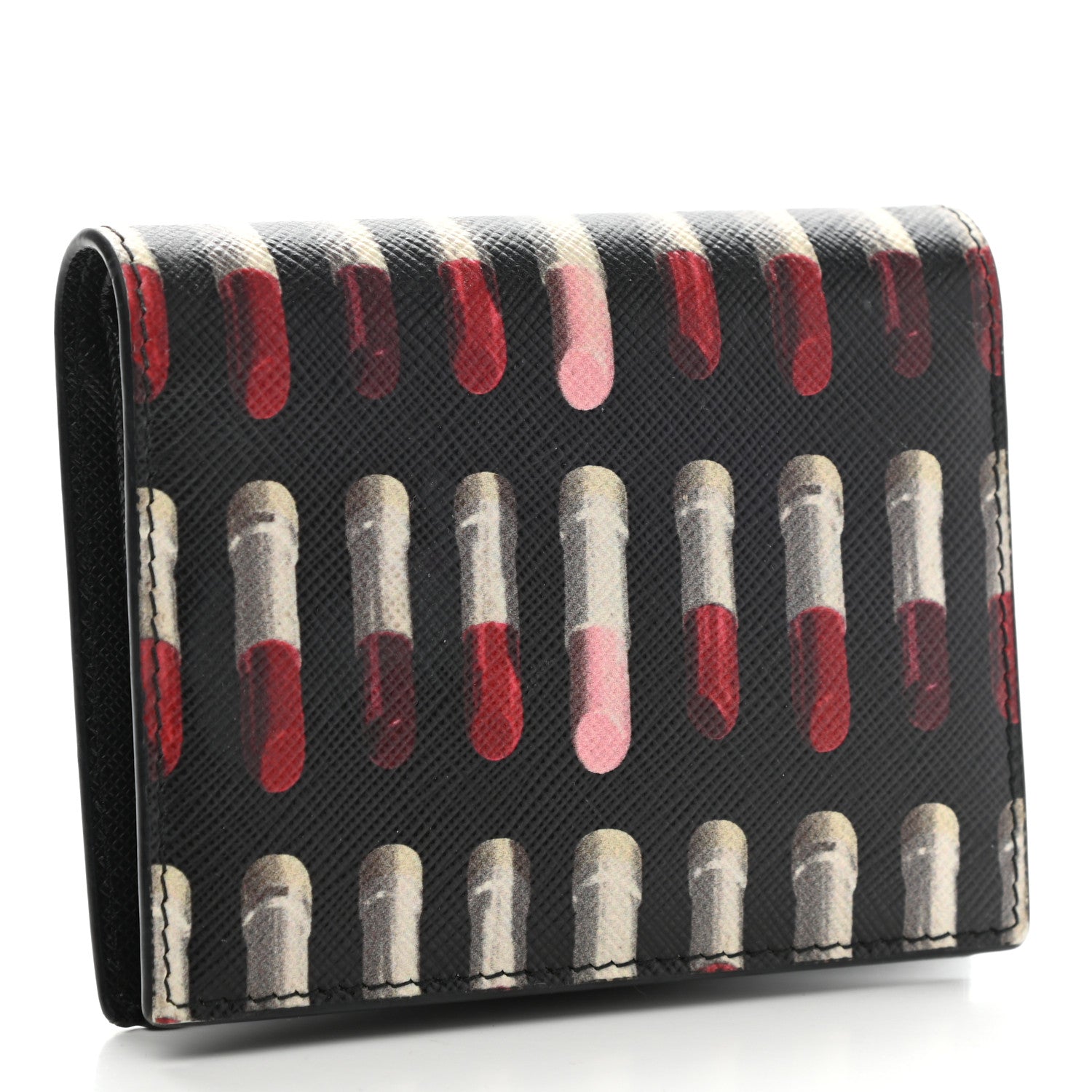 Prada Saffiano Lipstick Print Bi-Fold Wallet Black 3 of 8