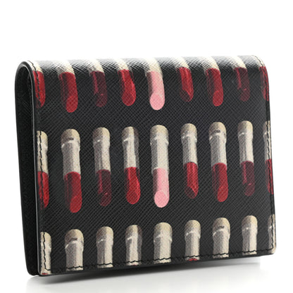 Prada Saffiano Lipstick Print Bi-Fold Wallet Black 3 of 8