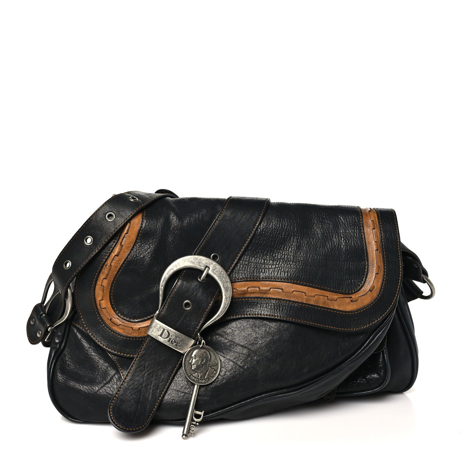Christian Dior Calfskin Medium Gaucho Double Saddle Bag Black 1 of 10