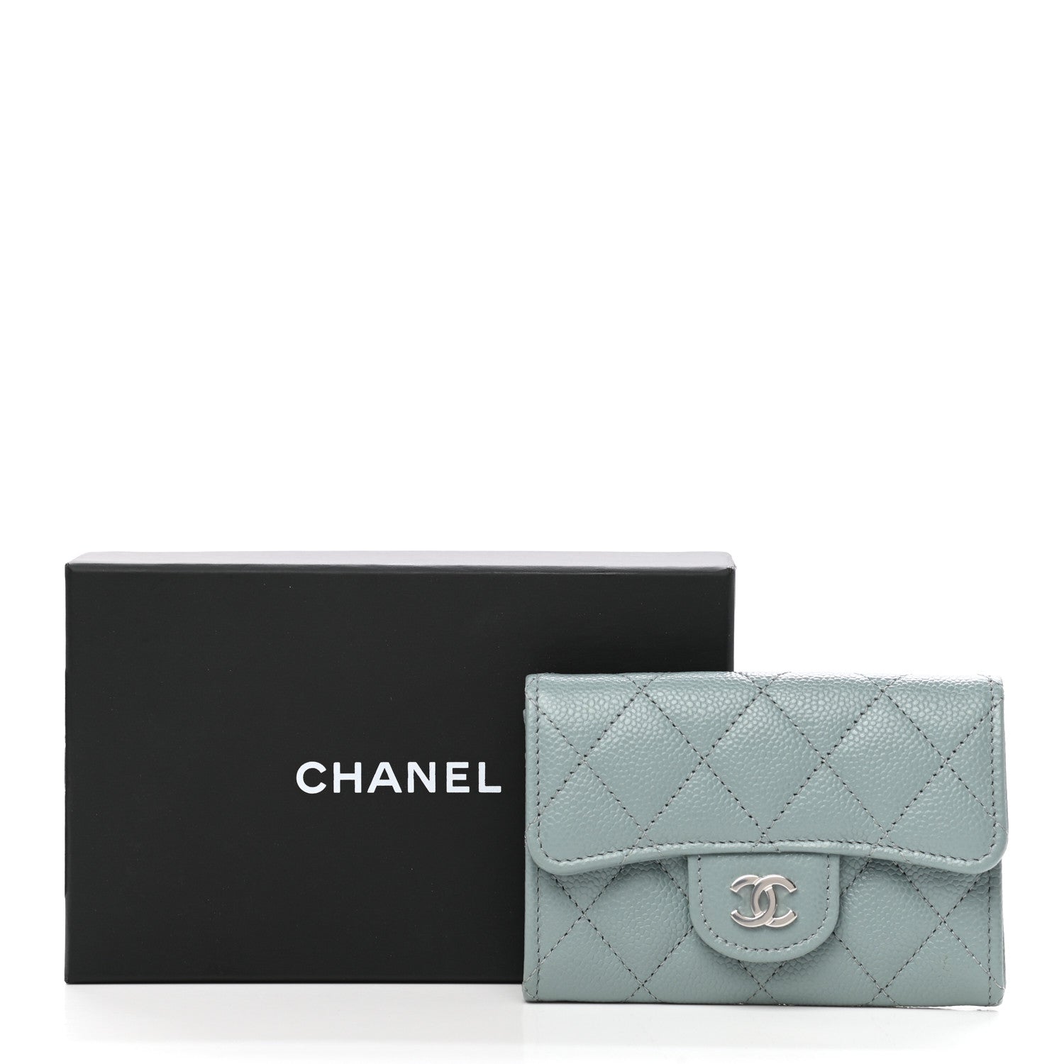 Chanel Caviar Quilted Flap Card Holder Wallet Light Blue 9 of 9