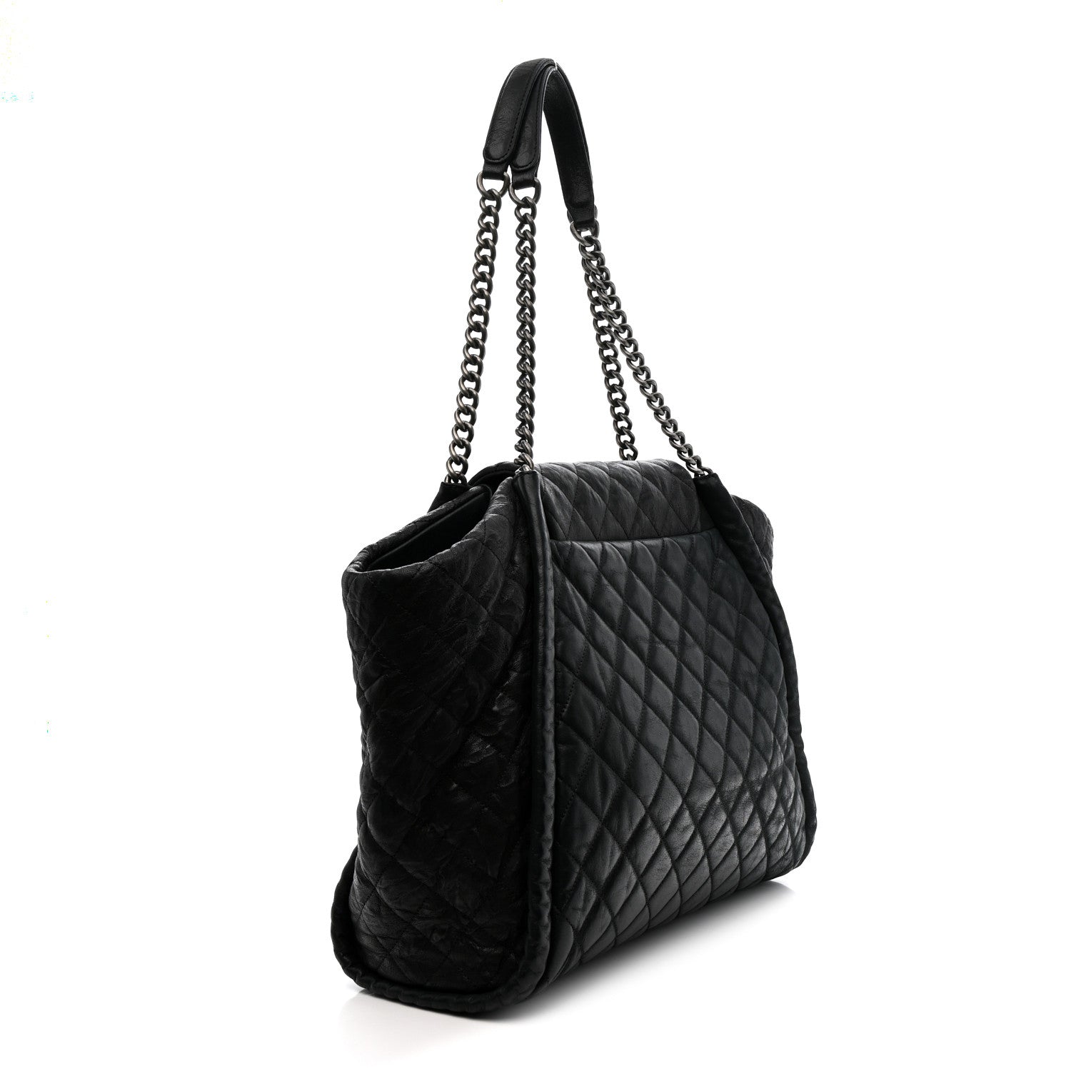 Chanel Crumpled Calfskin Iridescent Calfskin Hidden Chain Large Quilted Shopping Tote Black 3 of 11