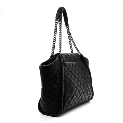Chanel Crumpled Calfskin Iridescent Calfskin Hidden Chain Large Quilted Shopping Tote Black 3 of 11