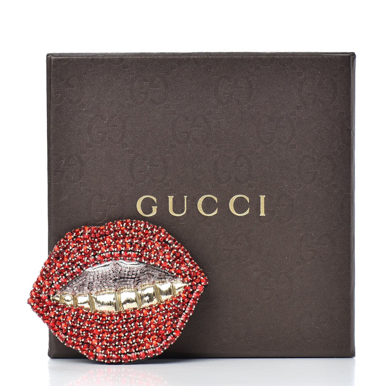 Gucci Crystal Beaded Lips Brooch Red 5 of 5