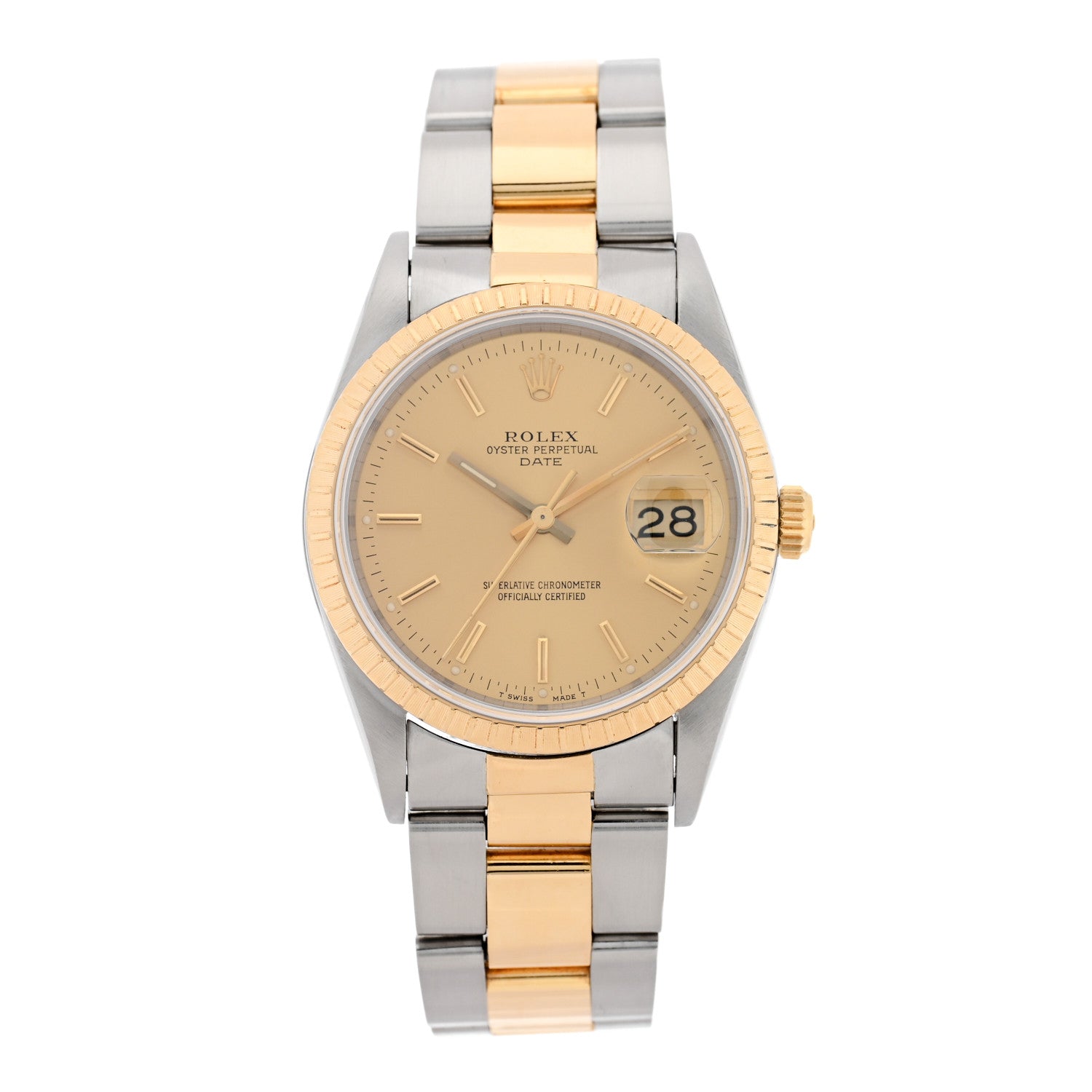 Rolex Stainless Steel 18K Yellow Gold 34mm Oyster Perpetual Date Watch Champagne 15223 1 of 4