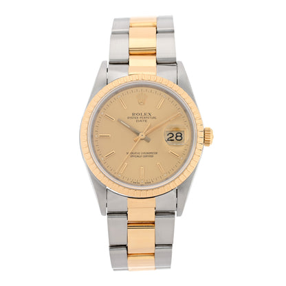 Rolex Stainless Steel 18K Yellow Gold 34mm Oyster Perpetual Date Watch Champagne 15223 1 of 4