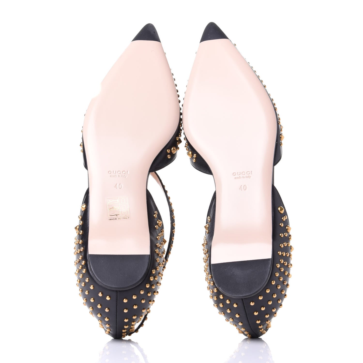 Gucci Malaga Kid Studded Pointed Toe Unia Flats 40 Black 7 of 10
