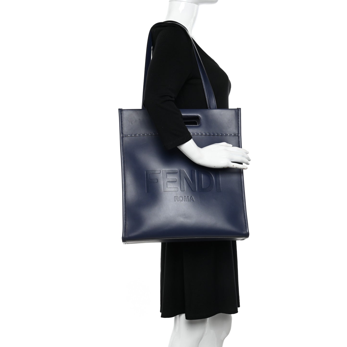Vitello King Logo Embossed Shopping Tote Blueberry