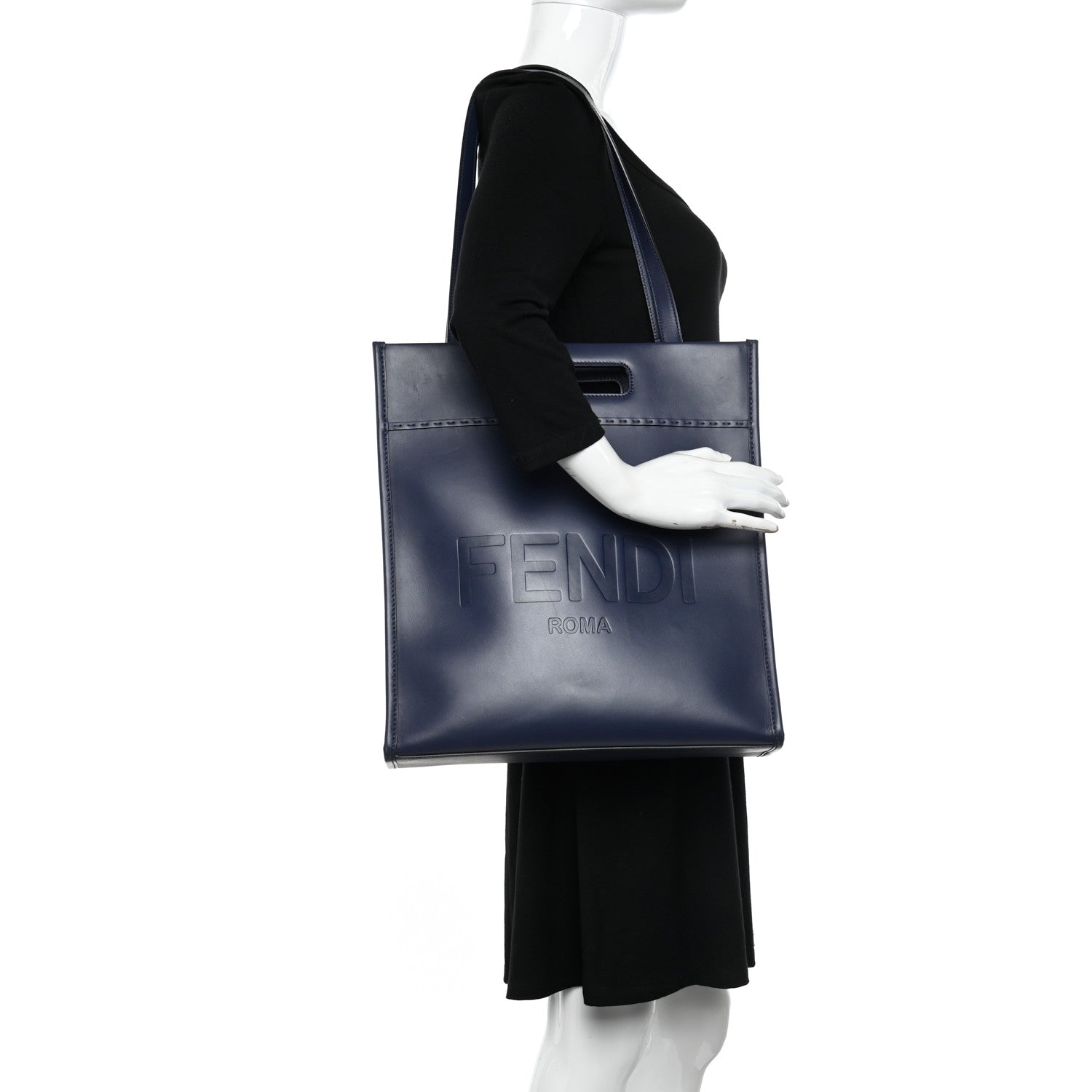 Fendi Vitello King Logo Embossed Shopping Tote Blueberry 2 of 11