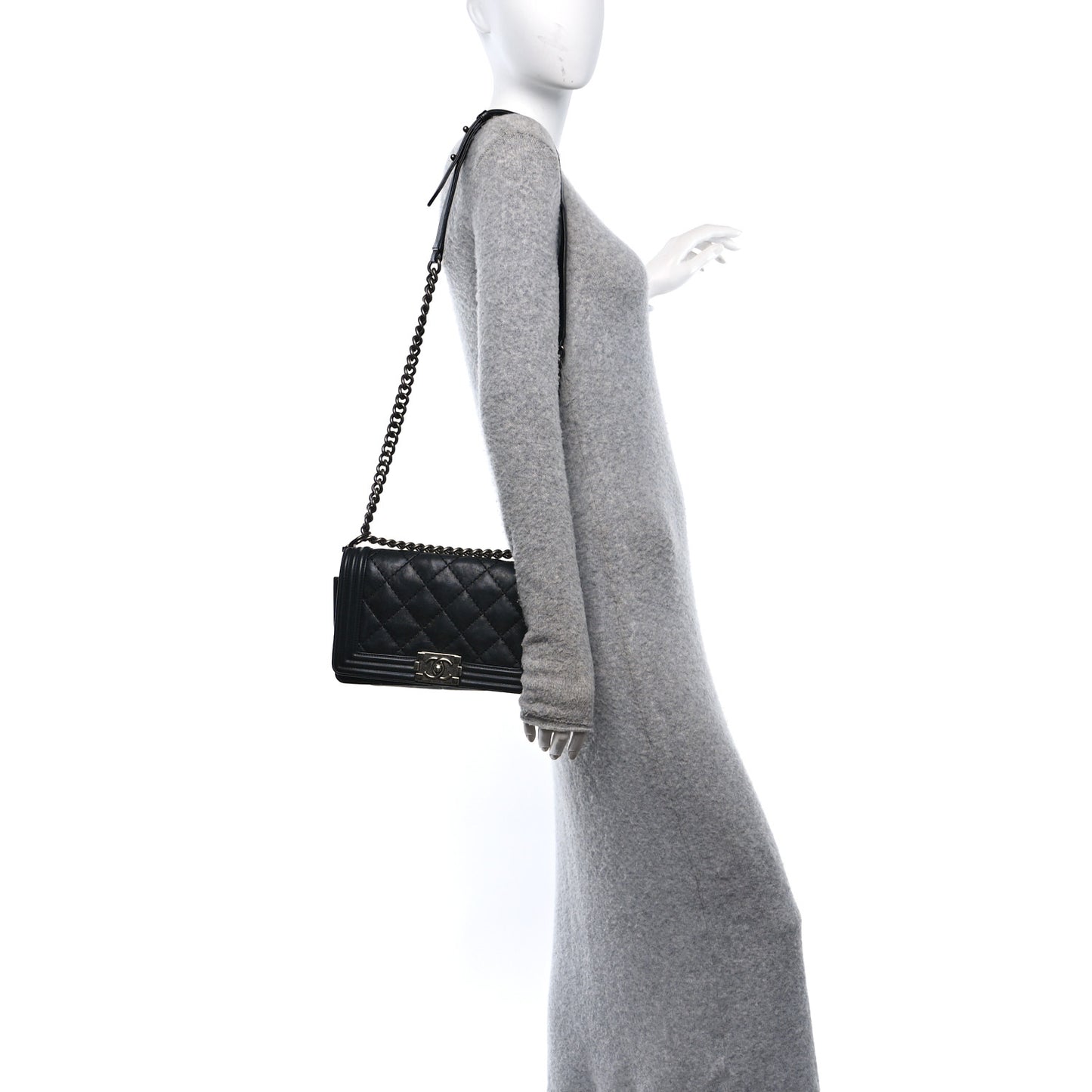 Calfskin Quilted Small Boy Flap Black