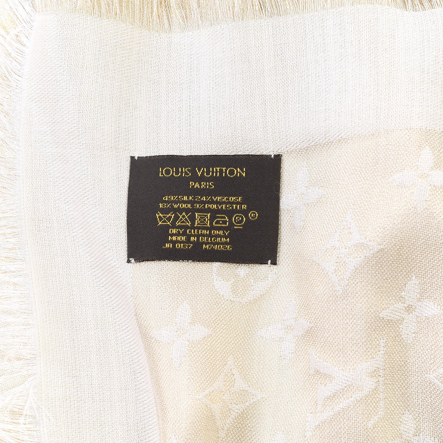 Silk Wool Monogram Shine Shawl Beige