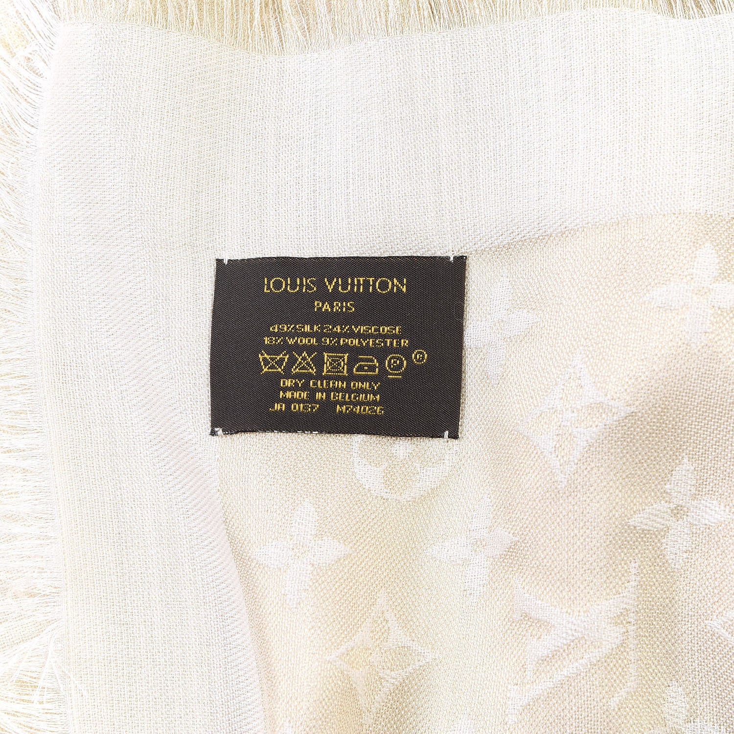 Louis Vuitton Silk Wool Monogram Shine Shawl Beige 5 of 7