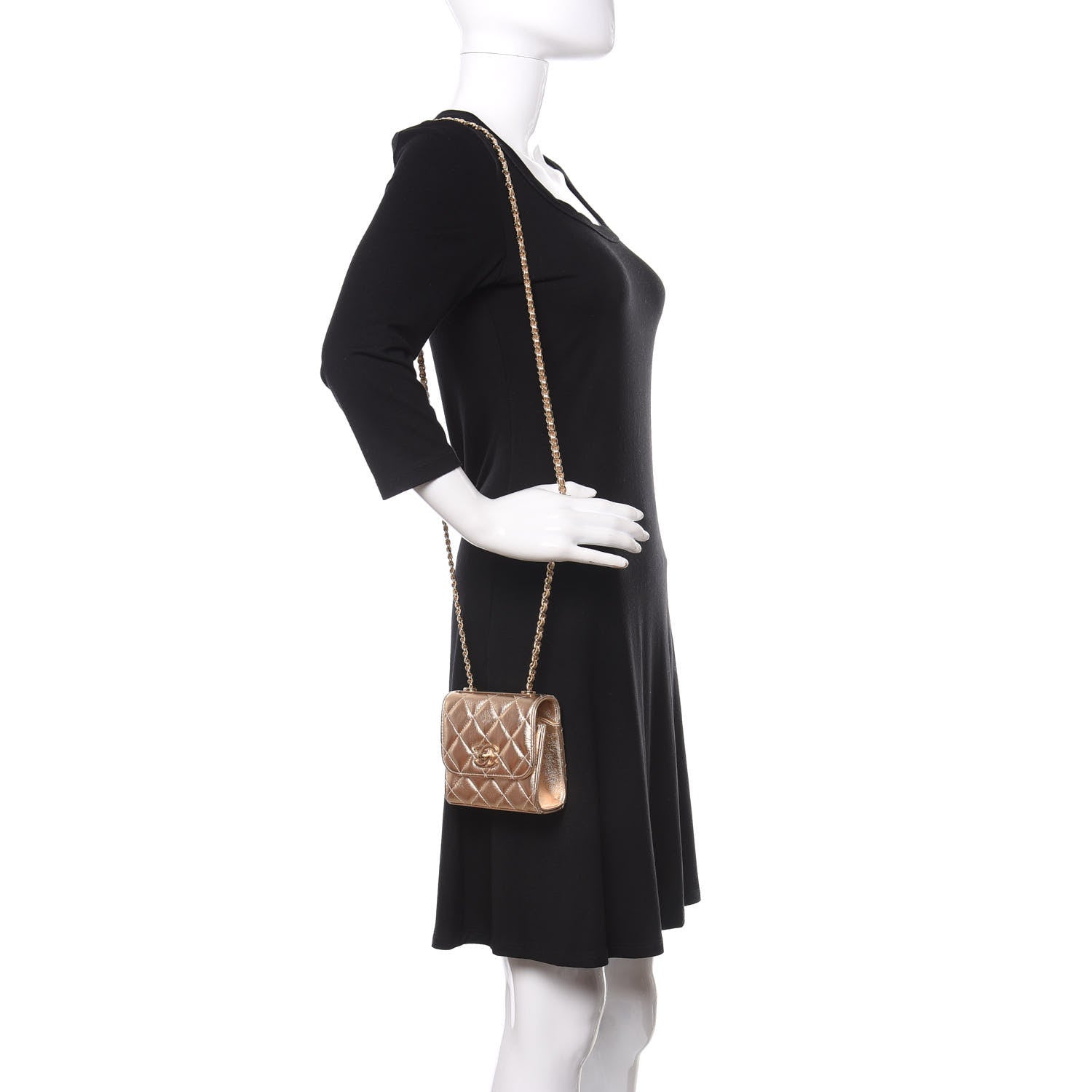 Chanel Metallic Lambskin Quilted Mini Trendy CC Clutch With Chain Gold 2 of 10