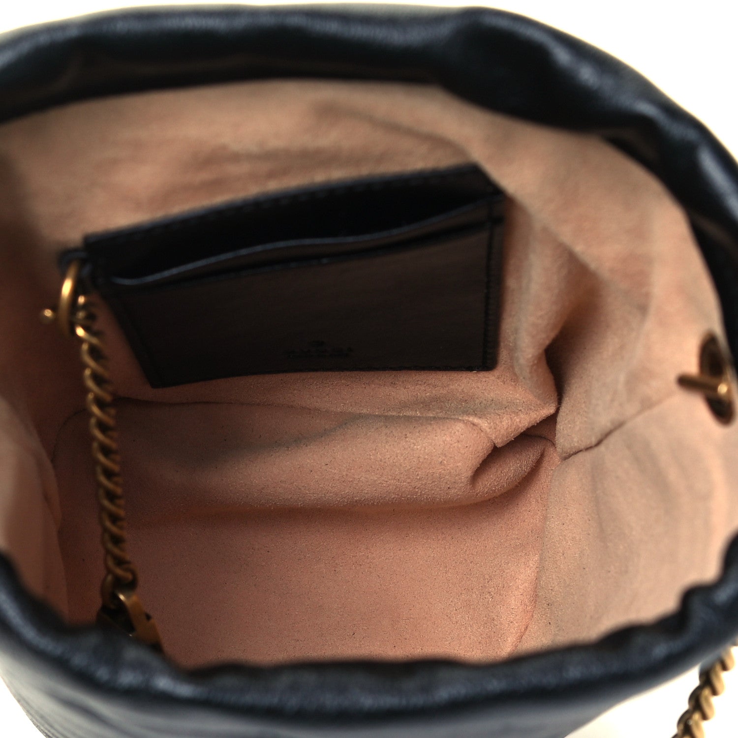 Gucci Vintage Effect Calfskin Matelasse Diagonal Mini Torchon GG Marmont 2.0 Bucket Bag Black Romantic Cherry 4 of 7
