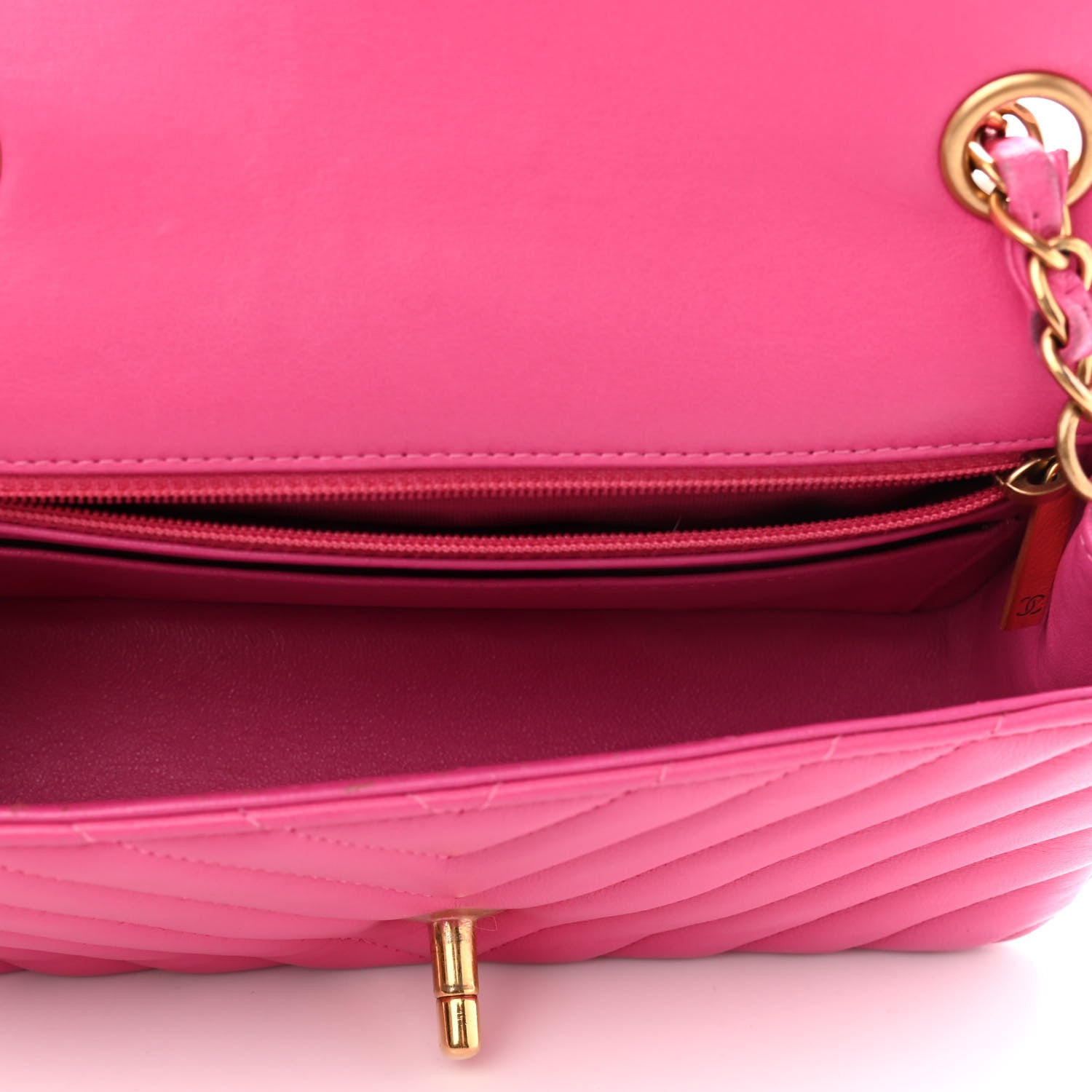 Chanel Lambskin Chevron Quilted Mini Rectangular Flap Dark Pink 5 of 9
