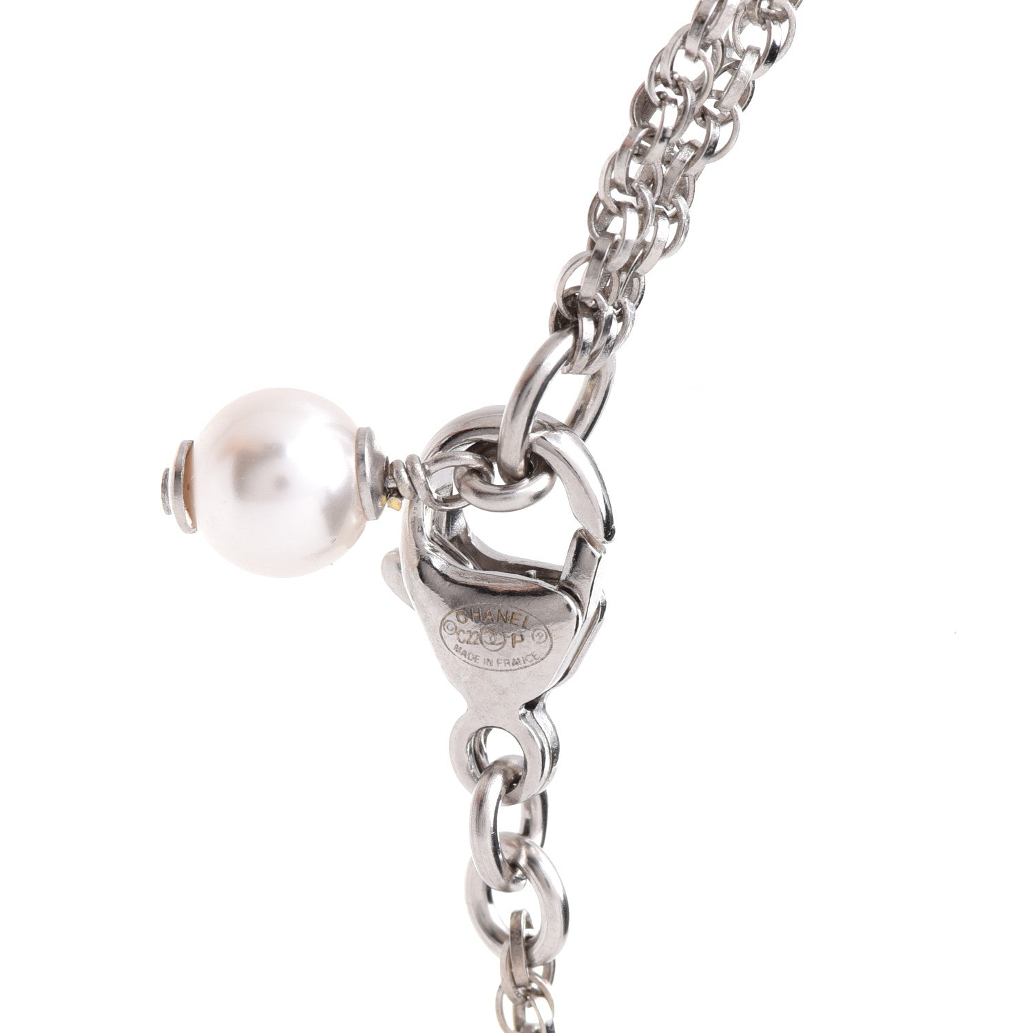 Chanel Pearl Crystal CC Pendant Necklace Silver 5 of 6