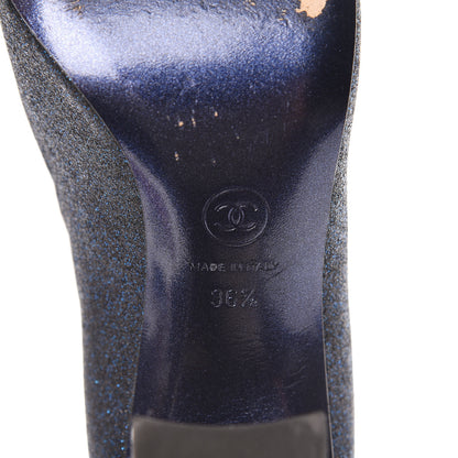 Chanel Glitter Grosgrain Cap Toe Logo Pumps 36.5 Blue 8 of 11