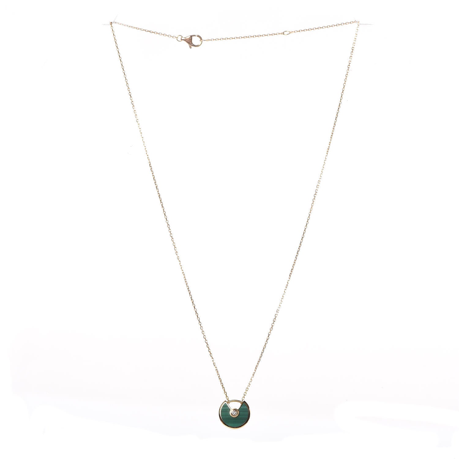 Cartier 18K Yellow Gold Diamond Malachite XS Amulette de Cartier Pendant Necklace 3 of 7