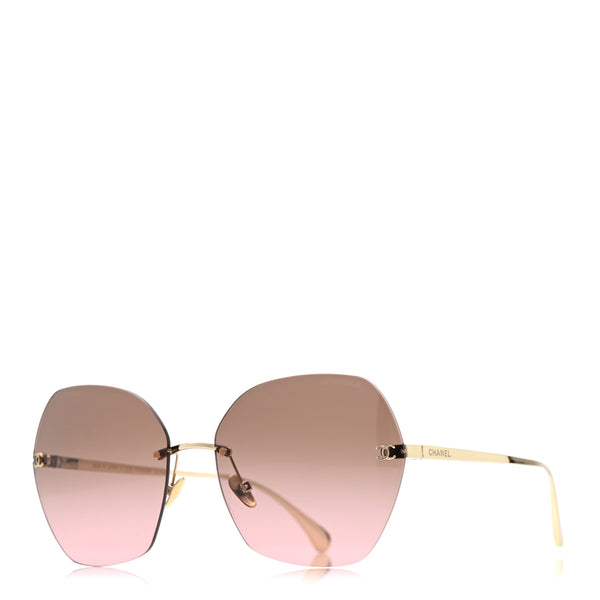 Chanel Titanium Rimless Square Sunglasses 4271-T Gold Brown