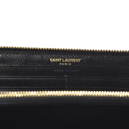 Saint Laurent Grain De Poudre Matelasse Chevron Monogram Zip Around Wallet Black 8 of 10