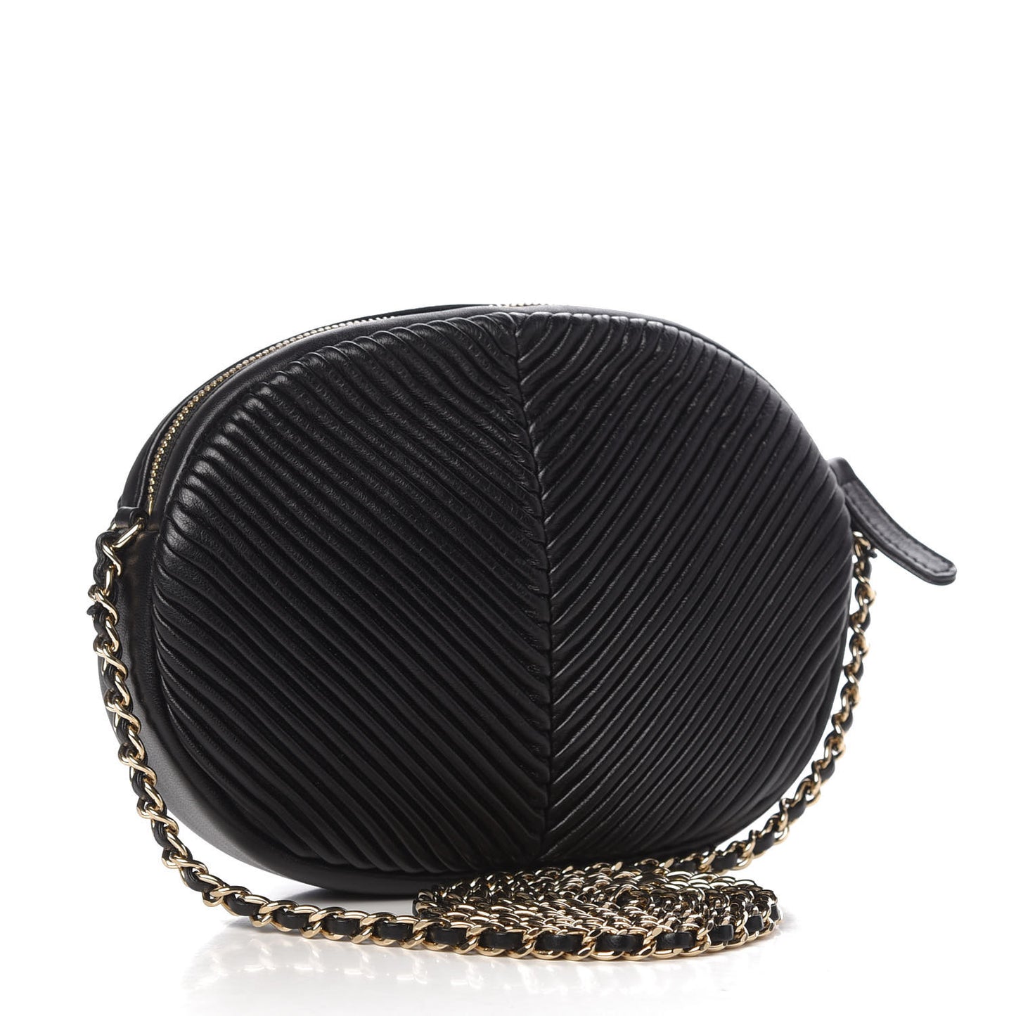 Lambskin Chevron Quilted Small Pleated Crush Camera Case Black