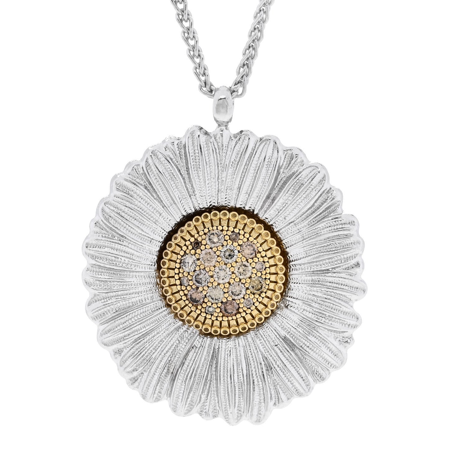 Sterling Silver Vermeil Fancy Diamond Blossom Pendant Necklace