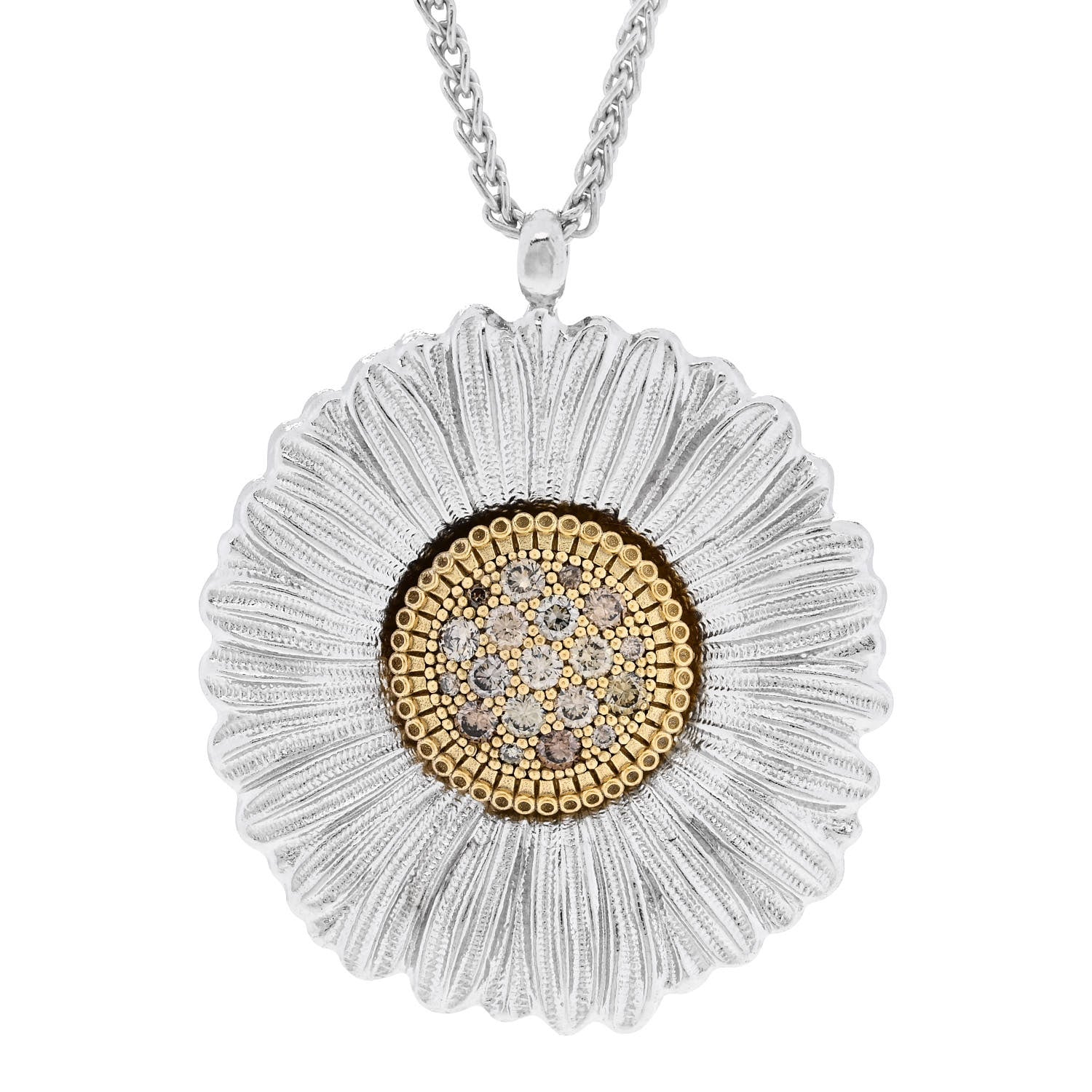 Buccellati Sterling Silver Vermeil Fancy Diamond Blossom Pendant Necklace 4 of 7