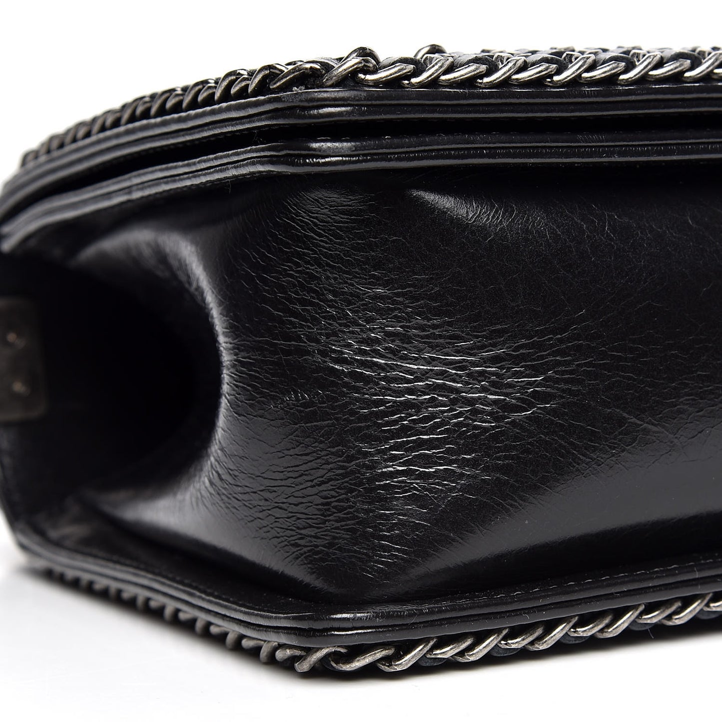 Glazed Calfskin Quilted Medium Boy Chained Flap Black