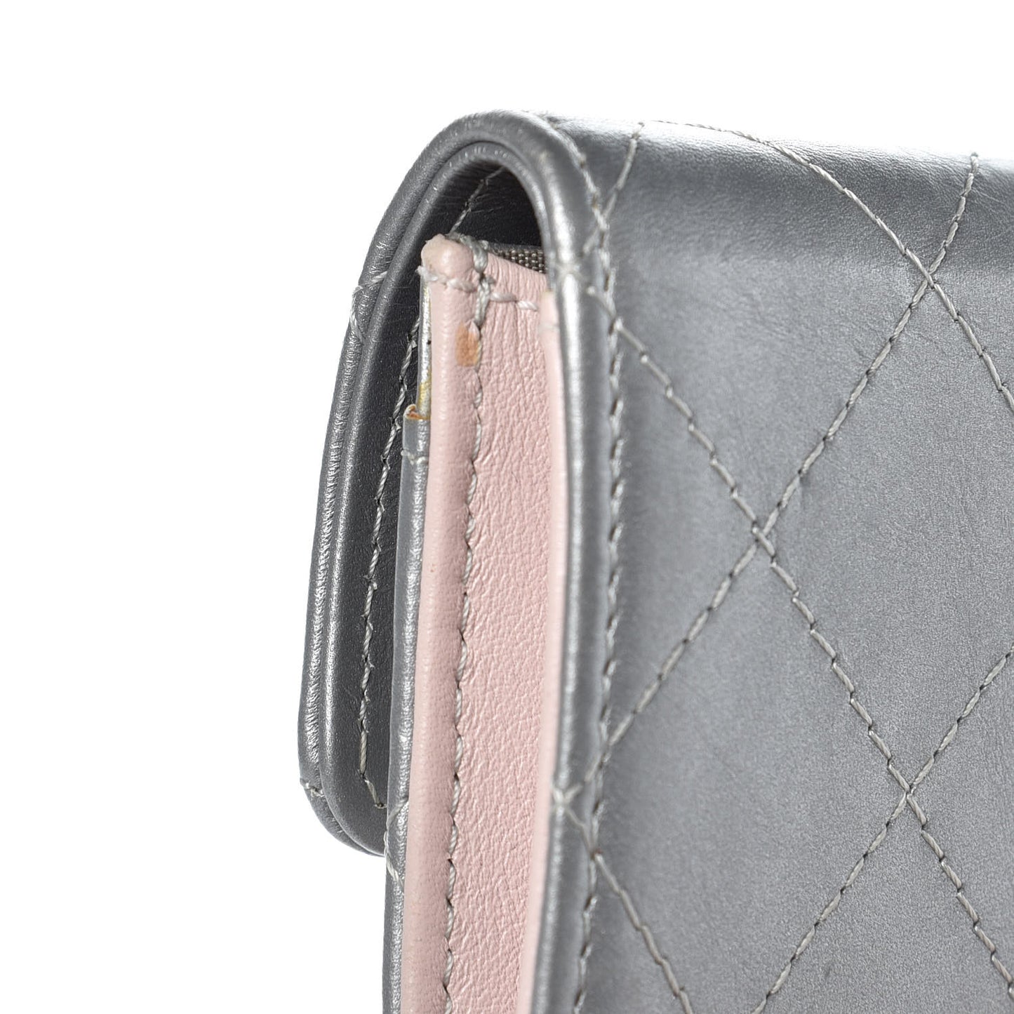Metallic Calfskin Quilted Palette Card Holder Silver