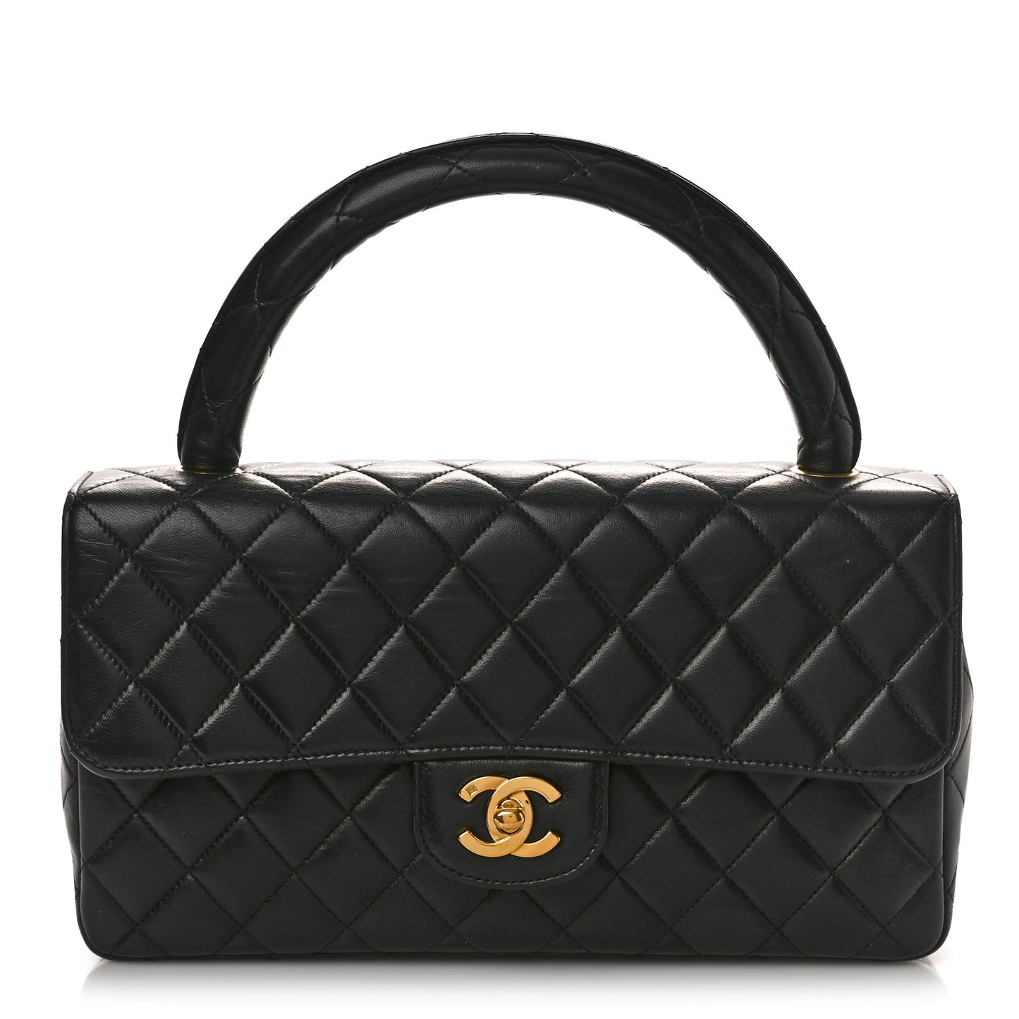 Lambskin Quilted Medium Rectangular Kelly Flap Bag Black