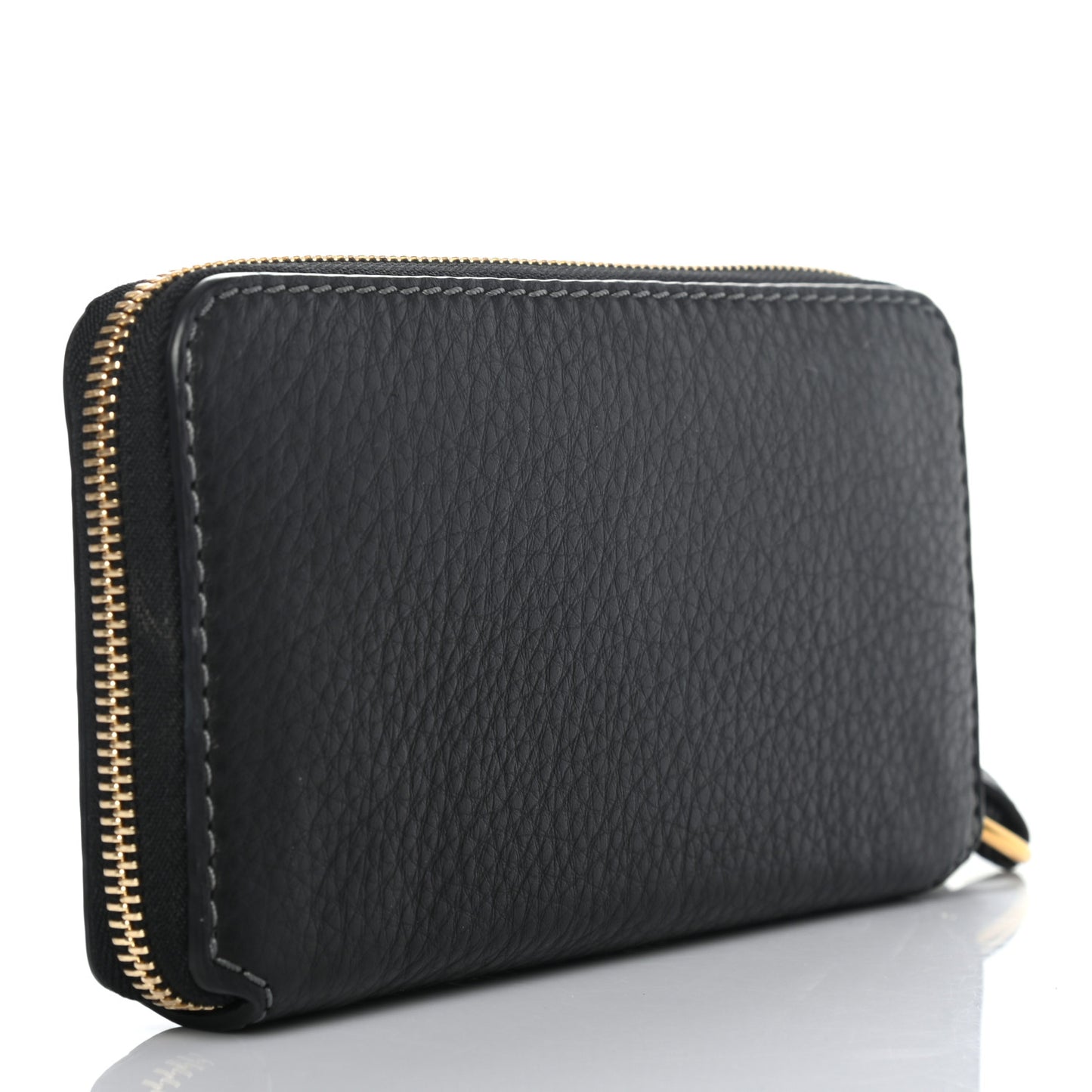 Grained Calfskin Marcie Long Zip Around Wallet Black