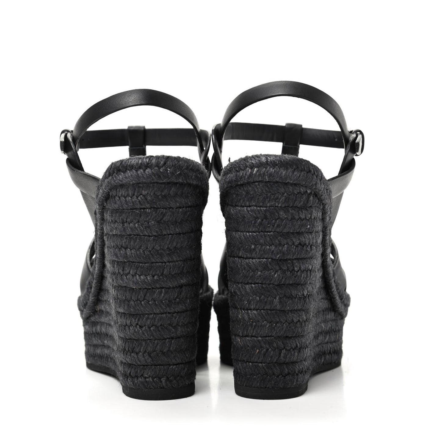 Calfskin Tribute 95 Platform Espadrille Wedge Sandals 36.5 Black
