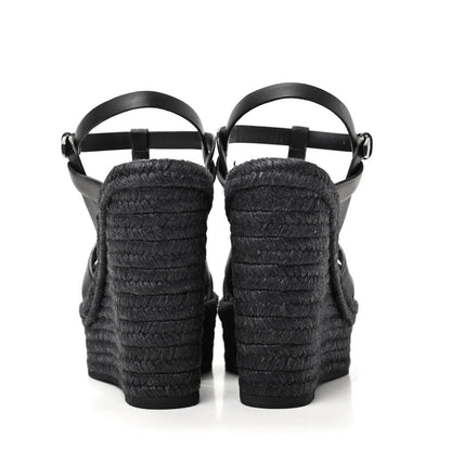 Saint Laurent Calfskin Tribute 95 Platform Espadrille Wedge Sandals 36.5 Black 6 of 8