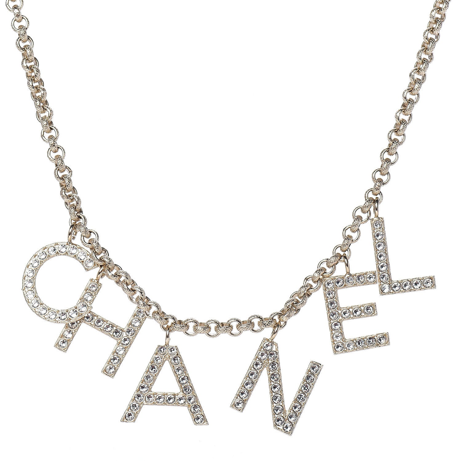 Chanel Metal Crystal Logo Necklace Gold 1 of 4