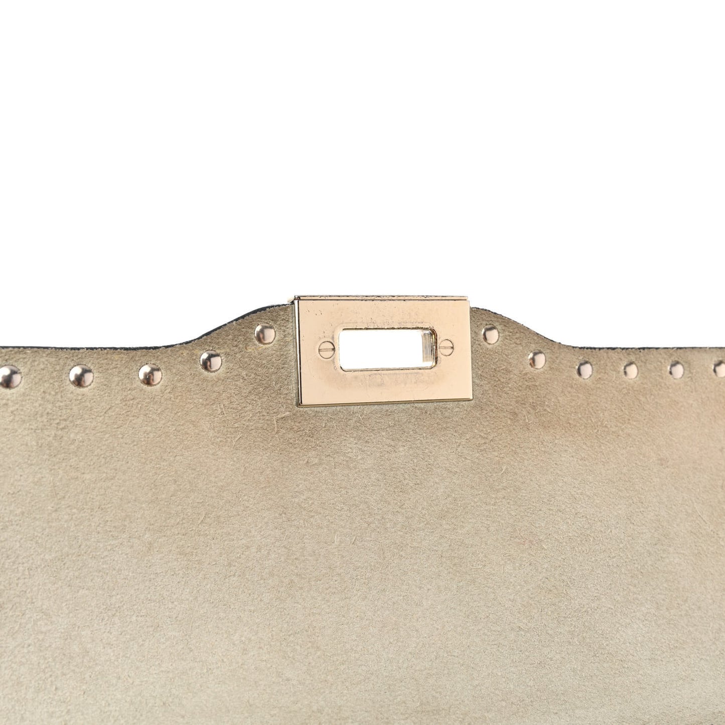 Grained Calfskin Rockstud Top Handle Flap Shoulder Bag Light Ivory