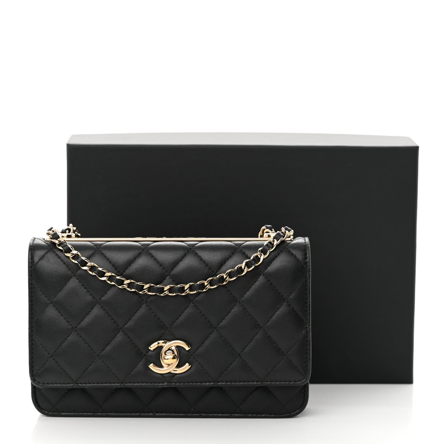 Lambskin Quilted Trendy CC Wallet On Chain WOC Black