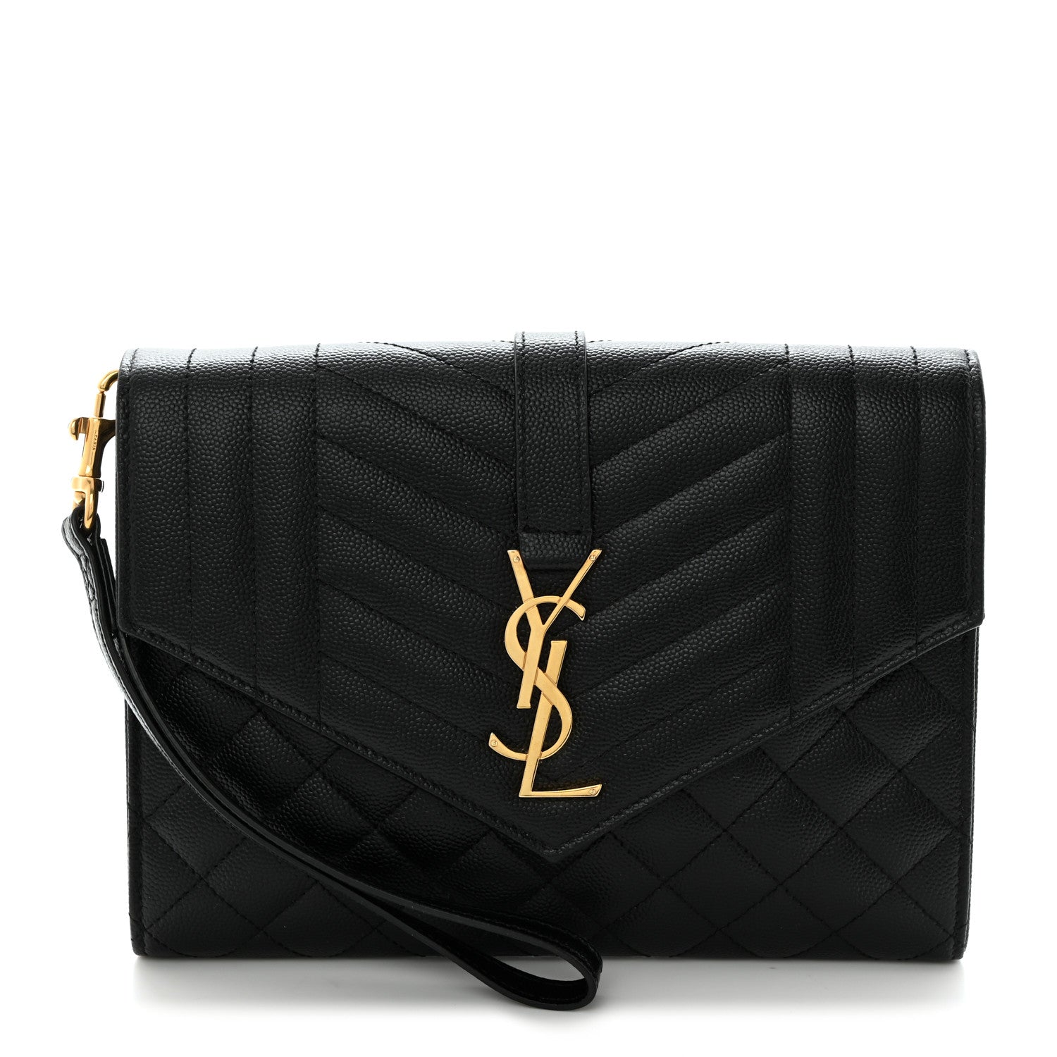 Saint Laurent Grain De Poudre Textured Mixed Matelasse Triquilt Monogram Clutch Black 1 of 7