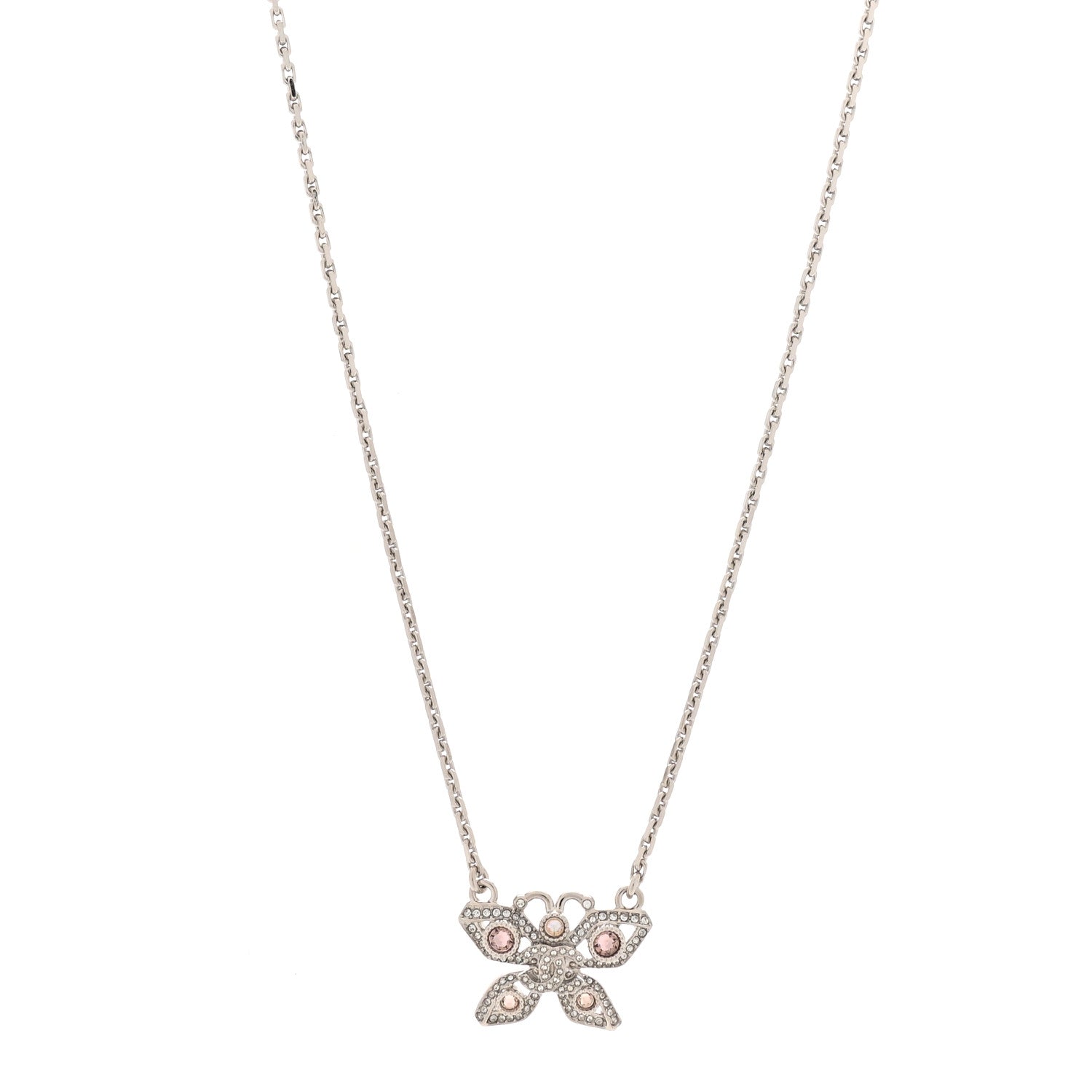 Chanel Crystal Butterfly CC Necklace Silver 1 of 5