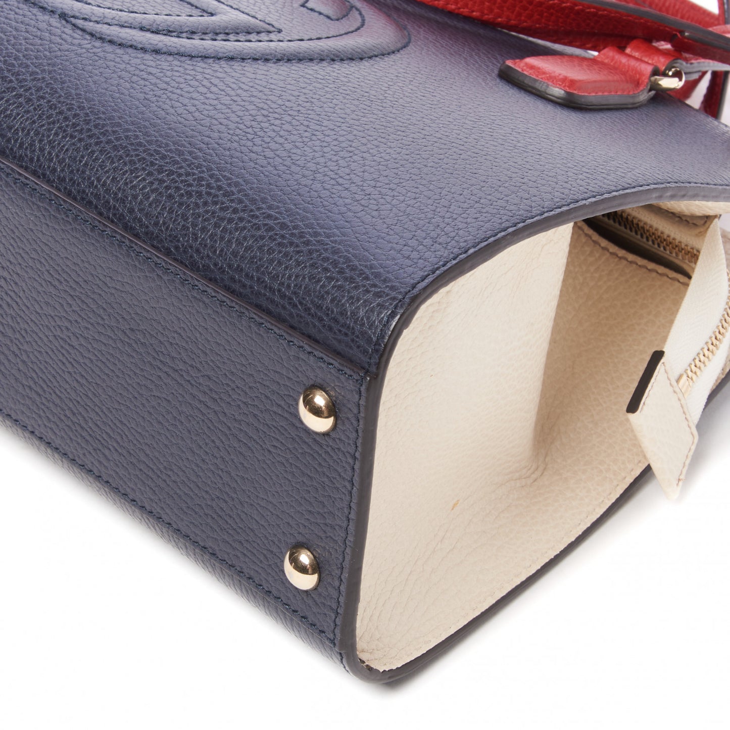 Dollar Calfskin Medium Soho Top Handle Satchel Blue Hibiscus Red Mystic White