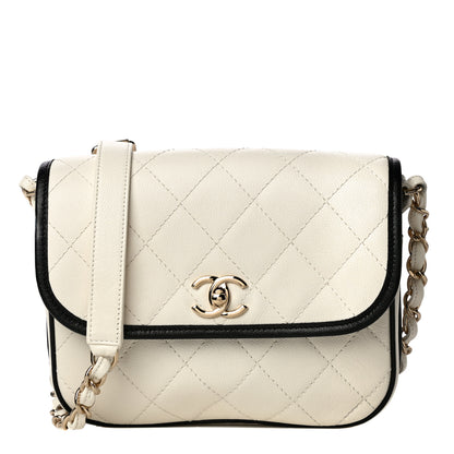 Chanel Caviar Quilted Round Messenger Flap White Black 1 of 11