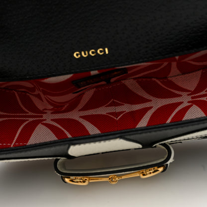 Gucci X ADIDAS Textured Dollar Calfskin Web Small Trefoil Horsebit 1955 Shoulder Bag Black Off White 5 of 10
