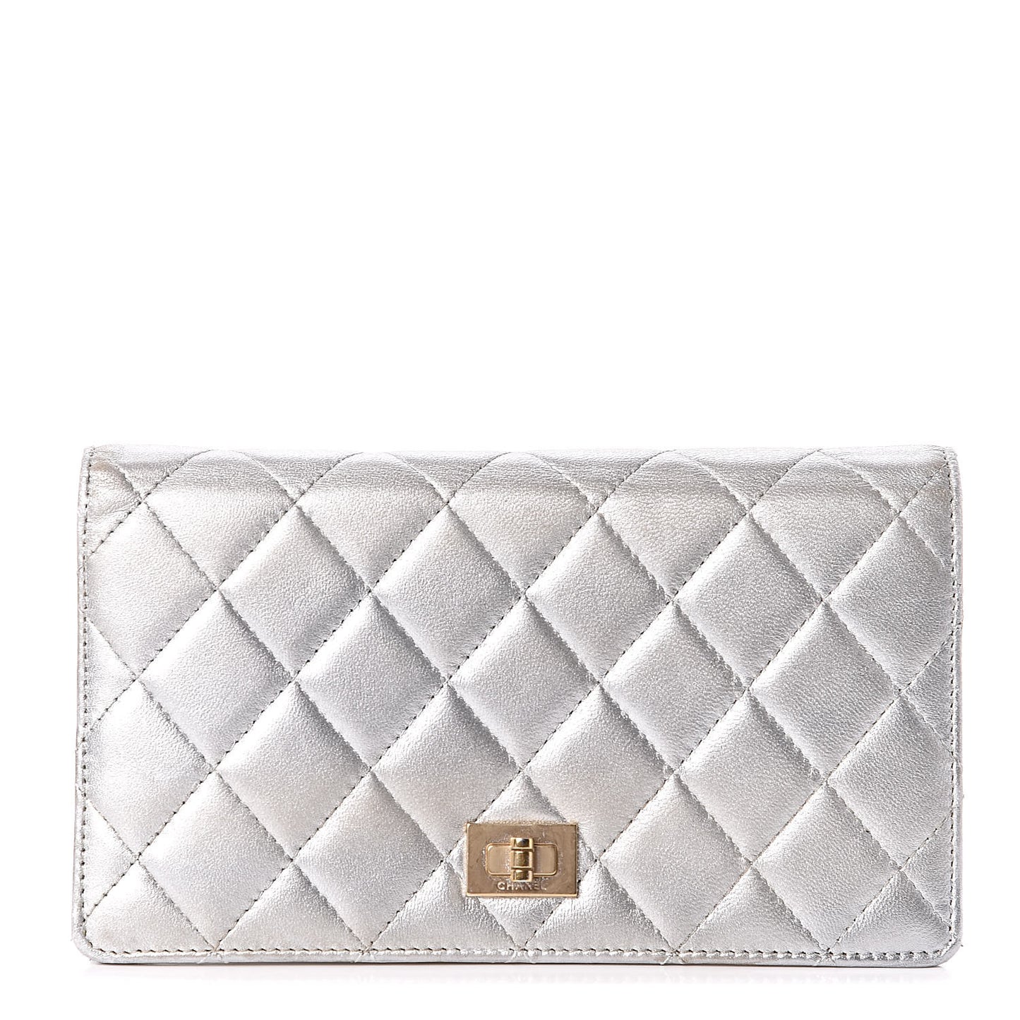 Metallic Lambskin Quilted Reissue Yen Wallet Silver