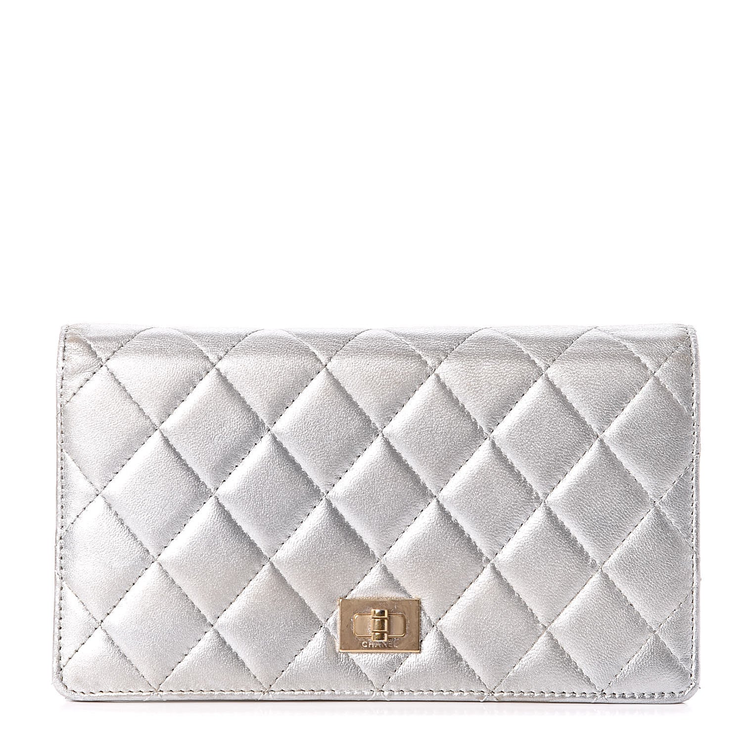 Chanel Metallic Lambskin Quilted Reissue Yen Wallet Silver 1 of 18