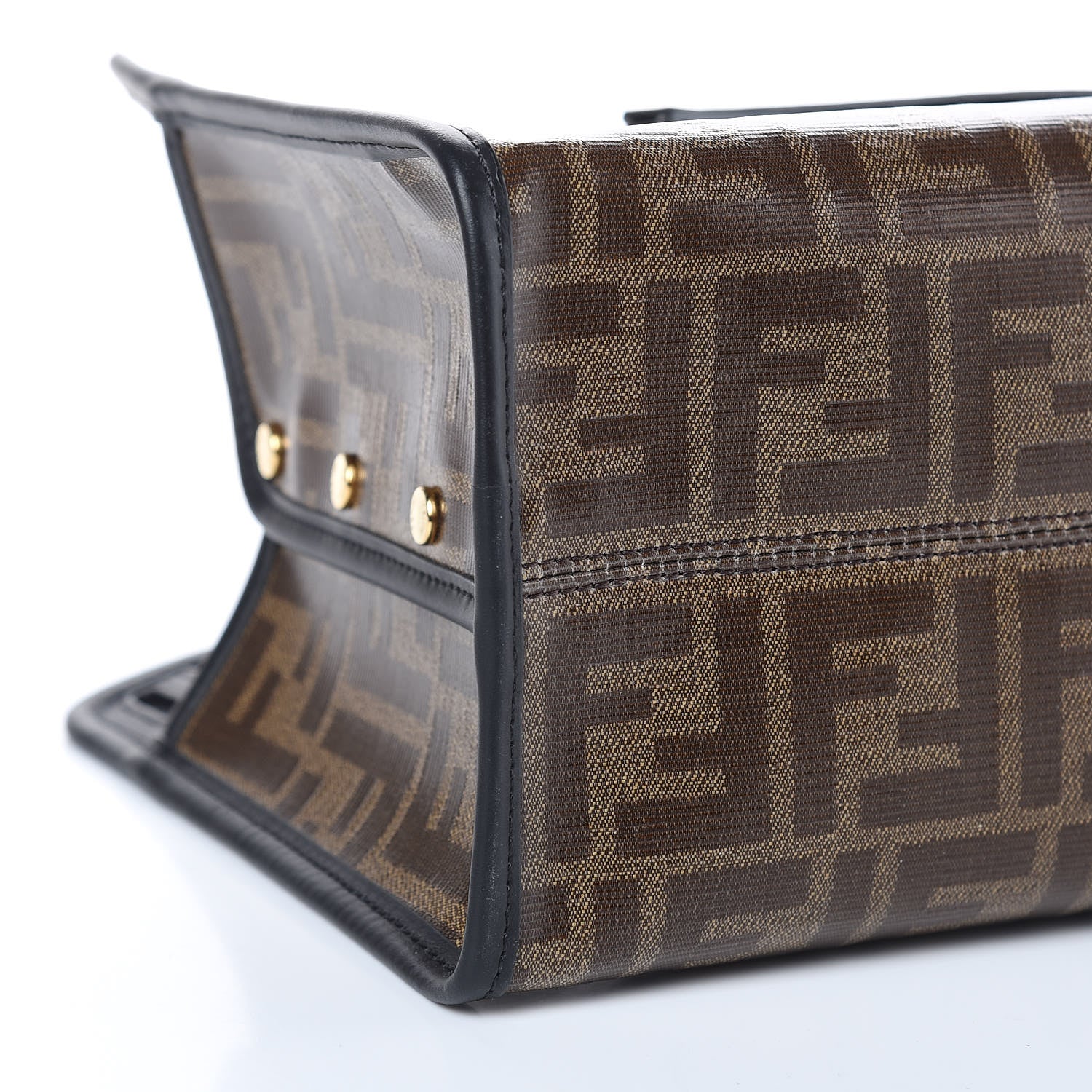 Fendi Glazed Fabric Vitello Century FF 1974 Stamp Patch Mini Peekaboo Defender Cover Mogano Panna Black 8 of 9