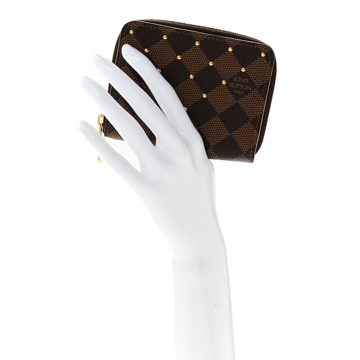 Damier Ebene Studded Zippy Coin Purse Rose Ballerine