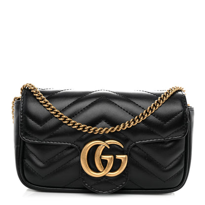 Gucci Calfskin Matelasse Super Mini GG Marmont Shoulder Bag Black 1 of 10
